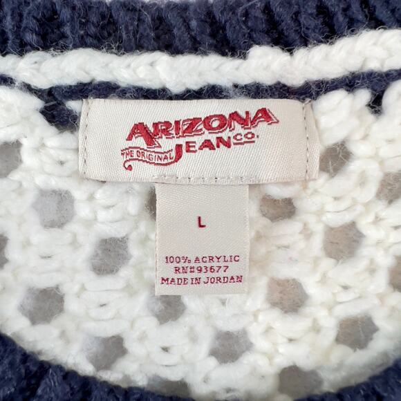 Arizona Jeans Co. Sweater Woman's L Open Chunky Knit Full Sleeves Navy & White - Picture 2 of 10